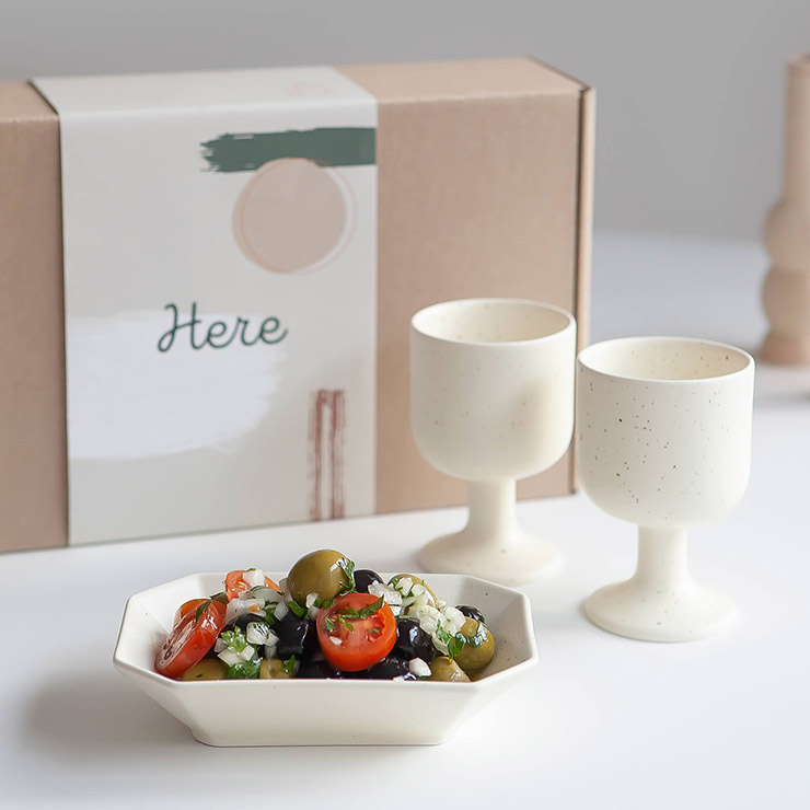 Here Handmade Wine Cup + Bowl Dish Box Gift Set 3P